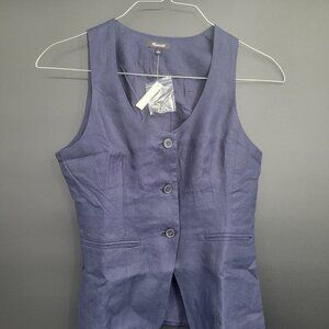 MADEWELL Linen Scoopneck Cutaway Vest Navy Medium